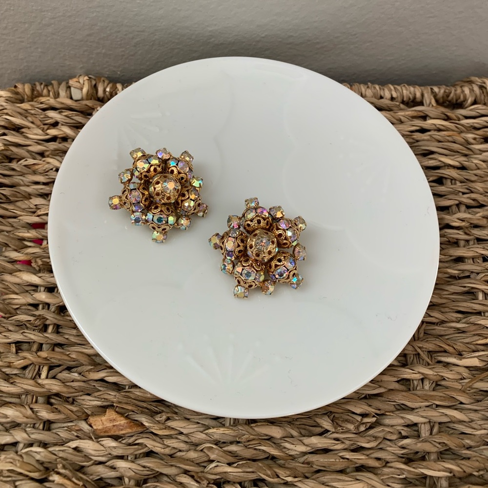 Large gold clip on jewel earrings GUC